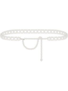 Plus Size Pearl Belly Chain Belt, Stretchable Adjustable Waist Accessory for